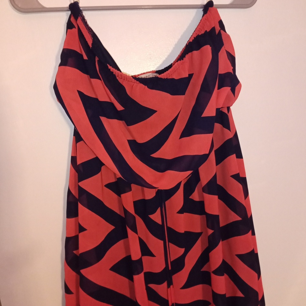 Strapless purple and orange dress